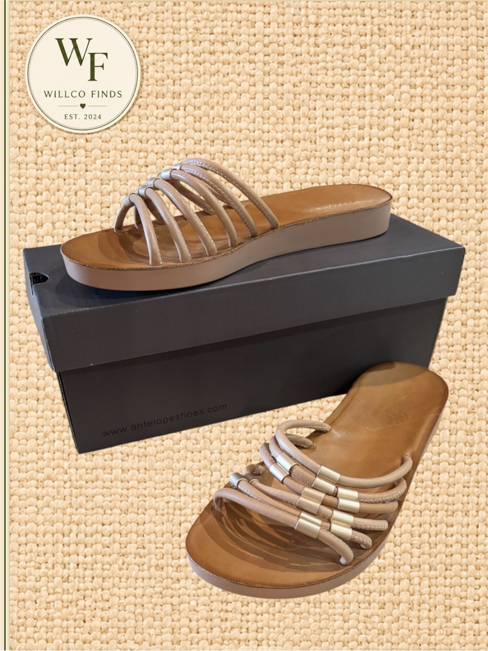 Antelope Ayalla Frida Tan Leather Slide Sandals Size 7–7.5 EU 38 NIB